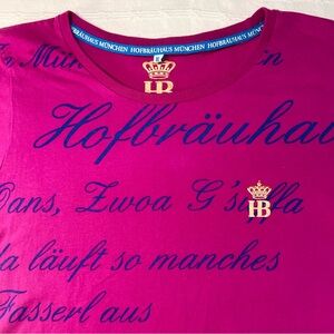 Hoffbrauhause (Germany)Fuchsia Script Graphic Tee size says XL but fits like Med